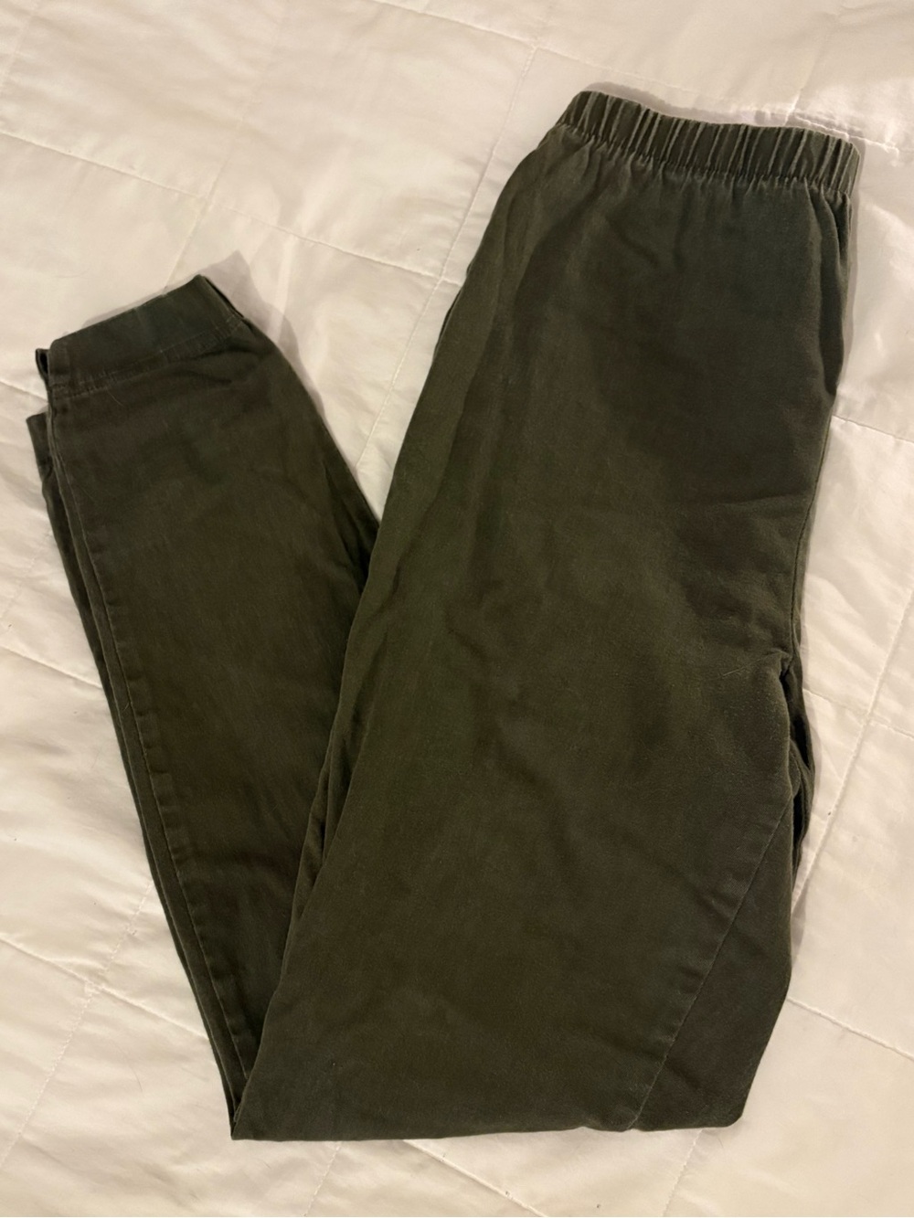 Vintage Olive Green Elastic-Waist Casual Pants